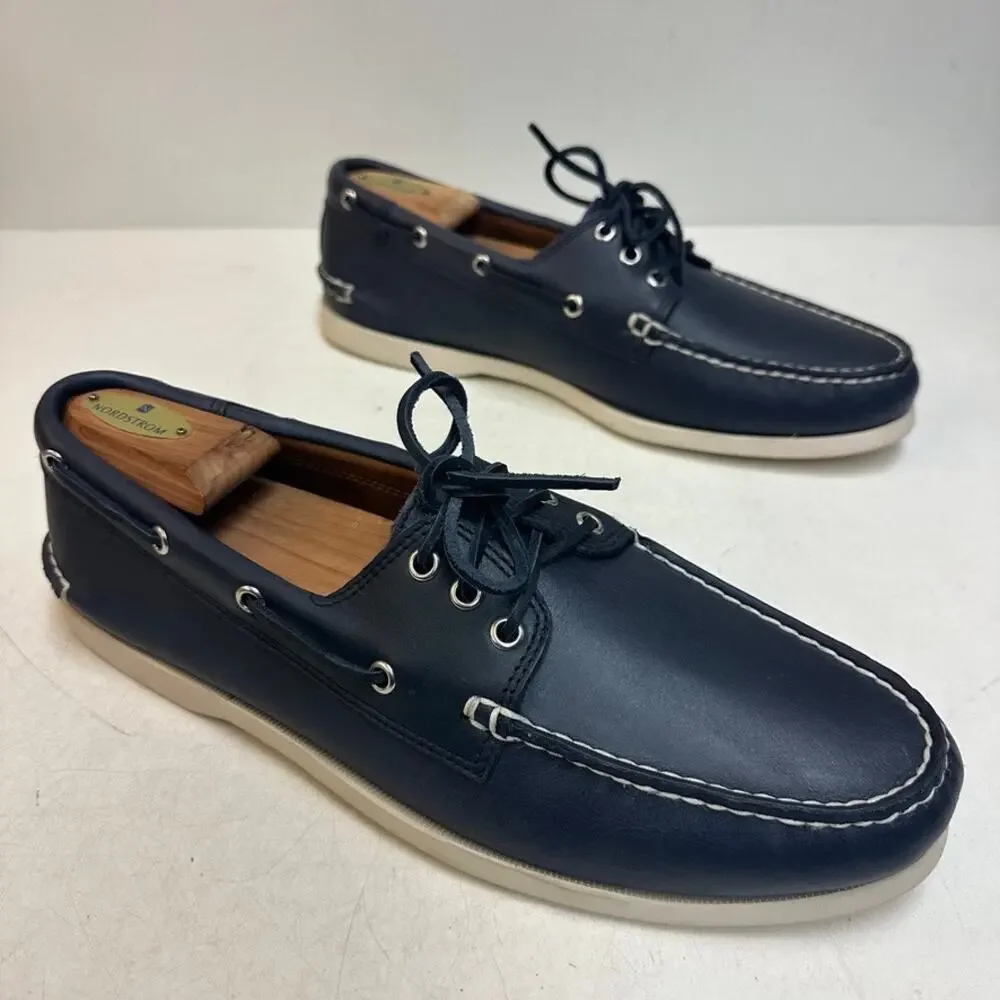 NWOT Quoddy Men's Head Boat Shoe Moccasin Navy Blue Handsewn Maine USA 12 D